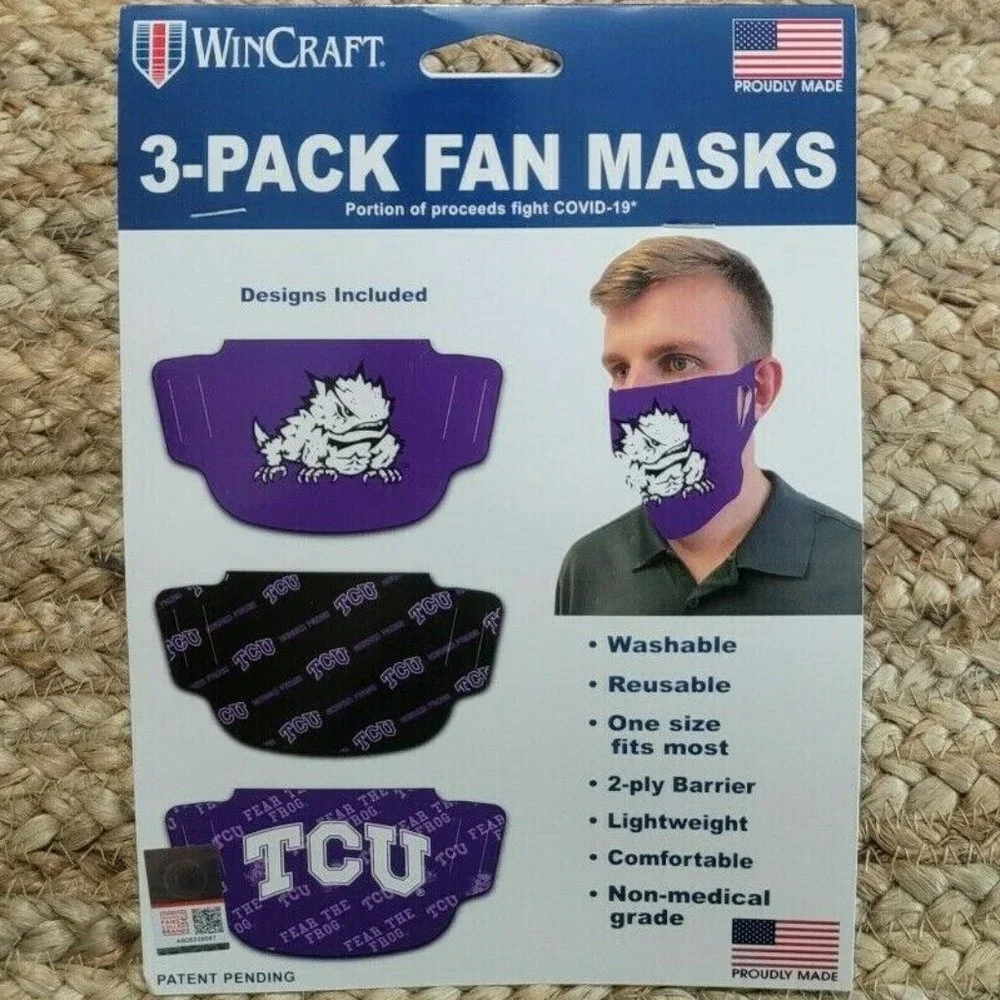 TCU Horned Frogs: WinCraft Adult Face Covering 3-Pack ~ Licensed ~ NEW